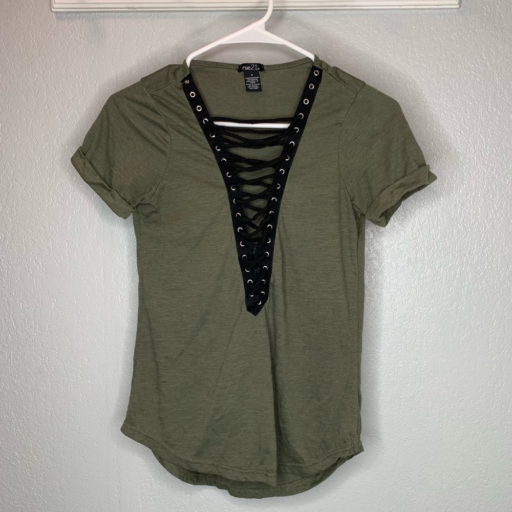 Rue 21 Olive Green Strappy Criss Cross Lace Up Top
